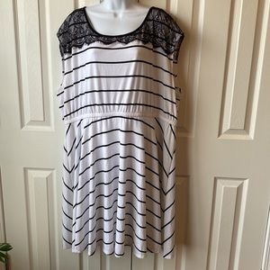 Lace Shoulder Striped Dress